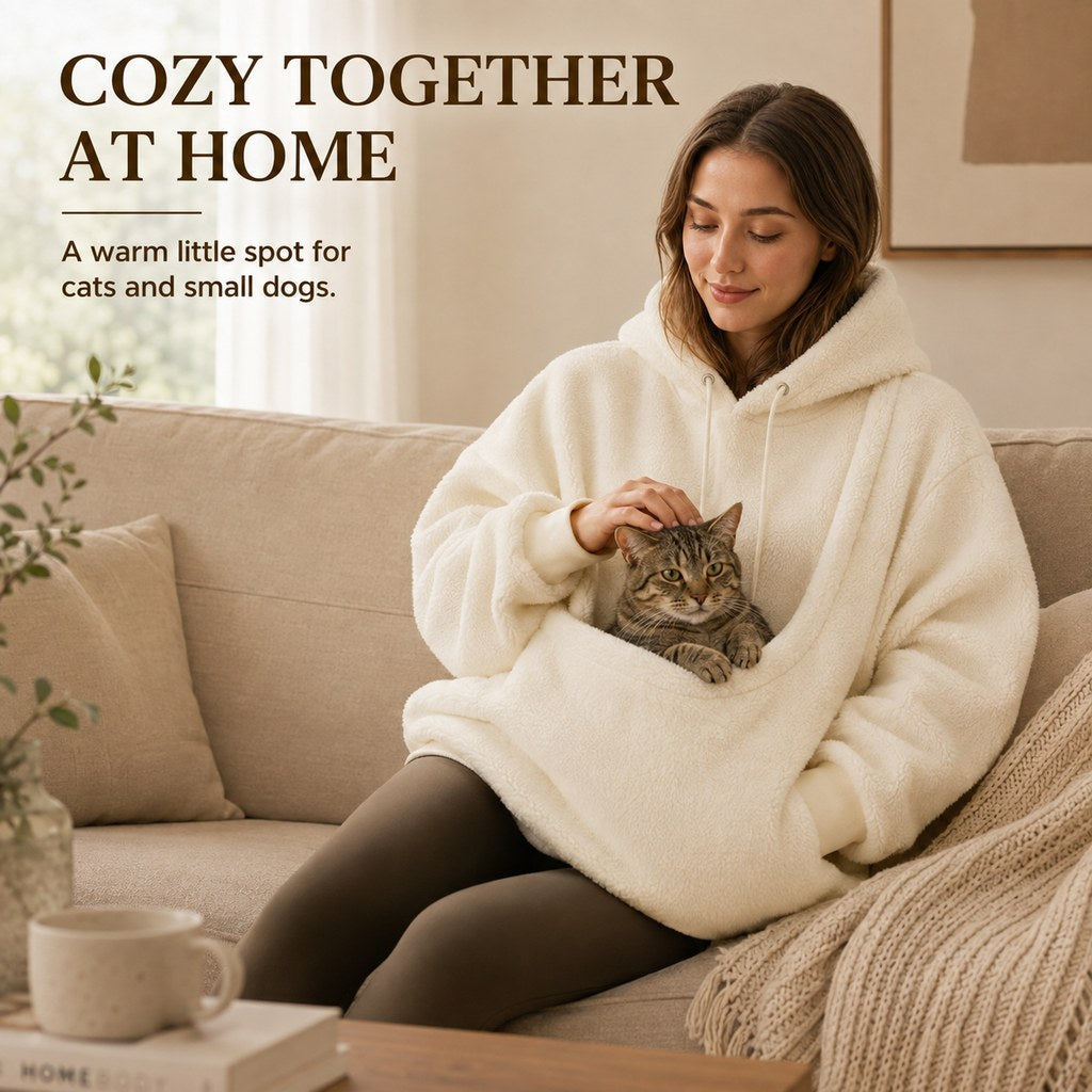 Sudadera con capucha y bolsillo frontal para transportar mascotas pequeñas – Perros y gatos – Cálida y acogedora