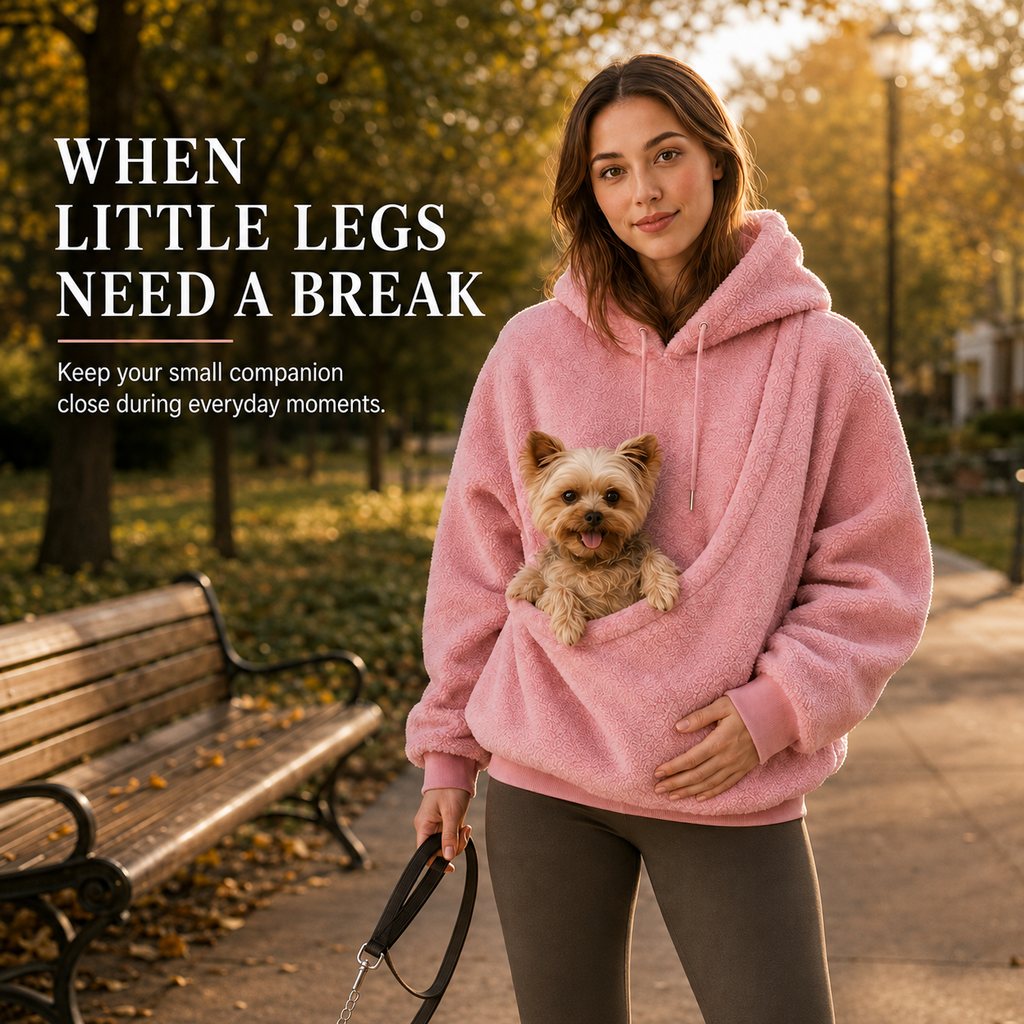 Sudadera con capucha y bolsillo frontal para transportar mascotas pequeñas – Perros y gatos – Cálida y acogedora