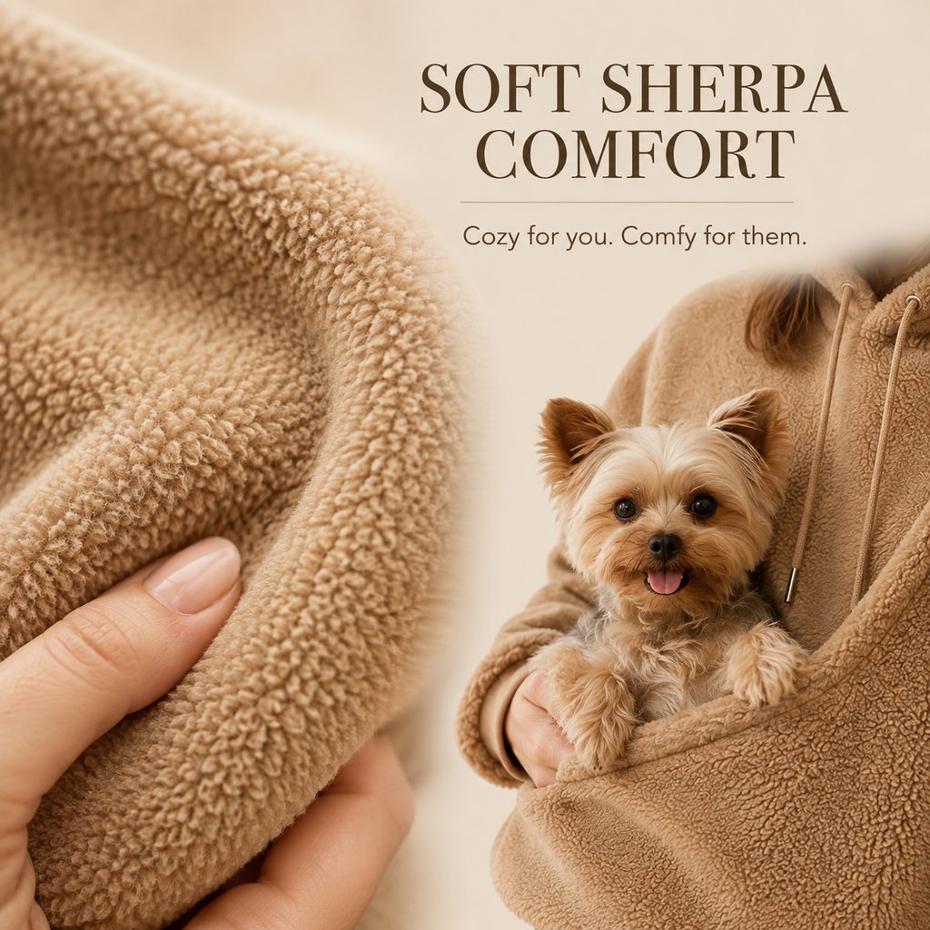 Sudadera con capucha y bolsillo frontal para transportar mascotas pequeñas – Perros y gatos – Cálida y acogedora