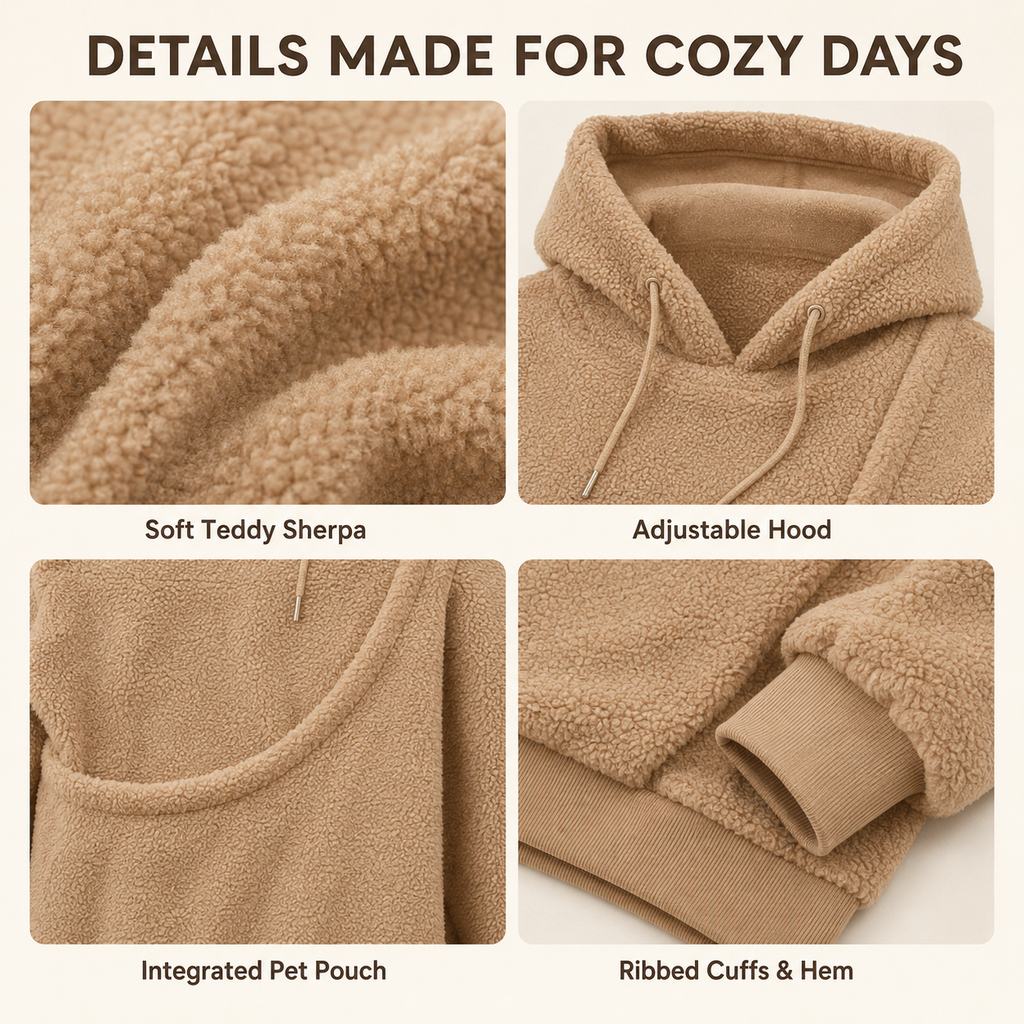 Sudadera con capucha y bolsillo frontal para transportar mascotas pequeñas – Perros y gatos – Cálida y acogedora