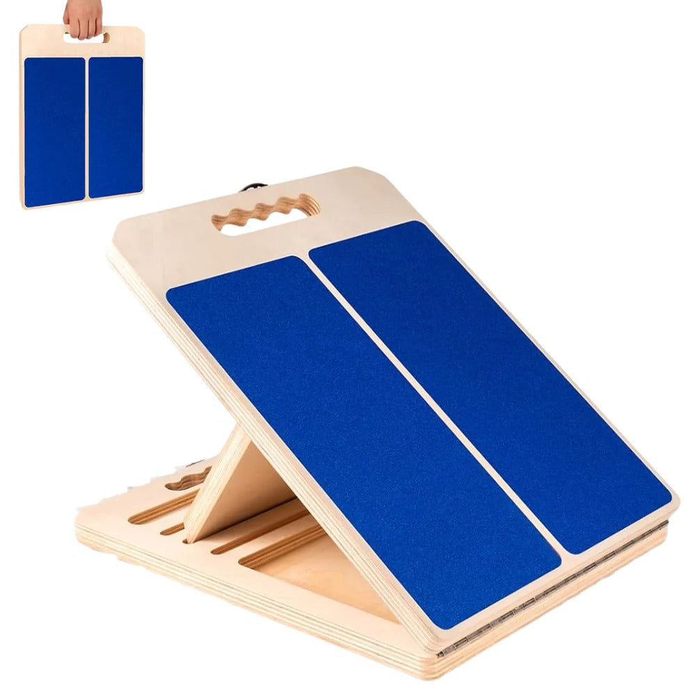 Tabla inclinada de madera ajustable de cinco niveles para estiramientos y ejercicio