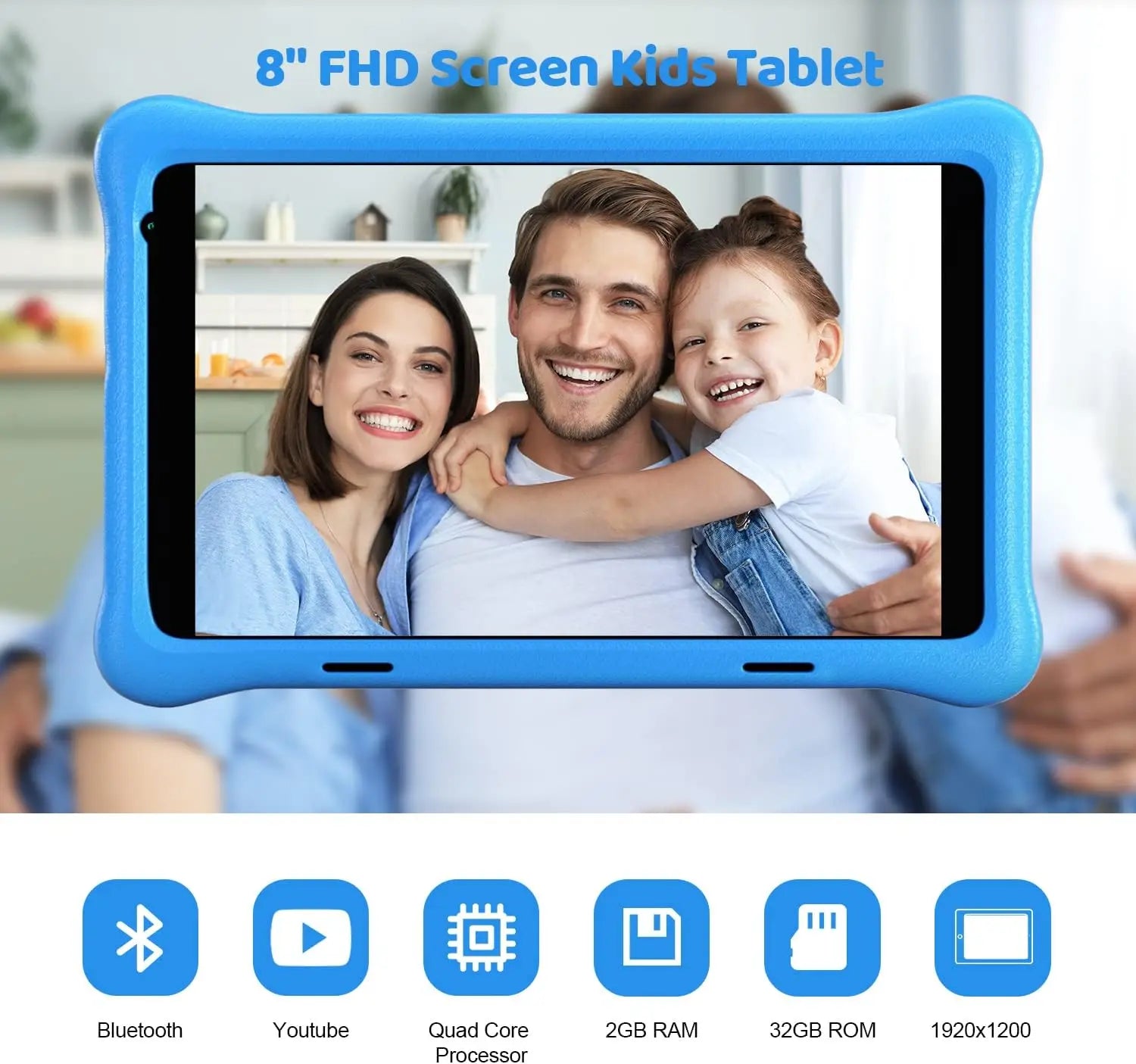 Tablet infantil de aprendizaje de 8 pulgadas con control parental y protección ocular