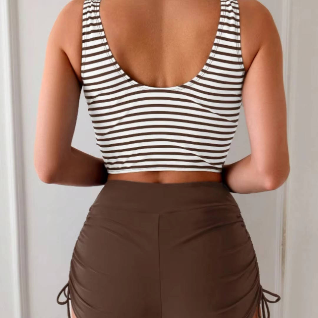Tankini de cintura alta con detalle de nudo frontal para mujer