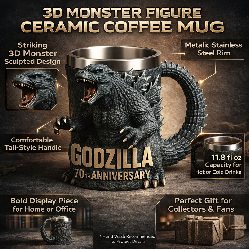 Taza de café con figura de monstruo 3D esculpida en cerámica