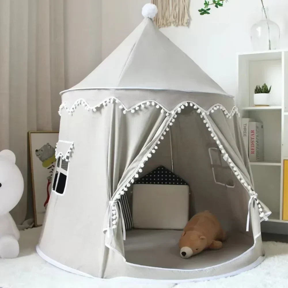 Tipi de juego de lona para niños, 100 % algodón, postes de pino, espacioso