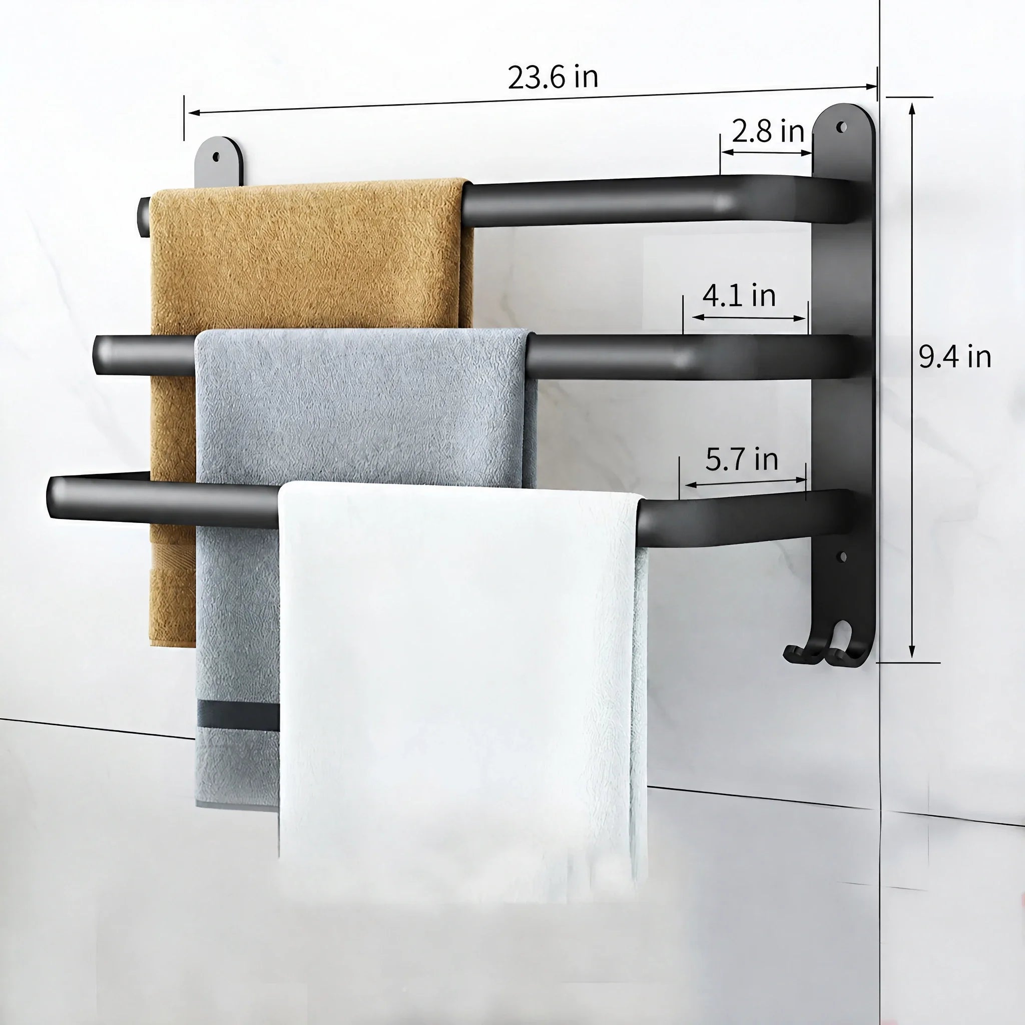 Toallero de pared de aluminio con 3 niveles que ahorra espacio