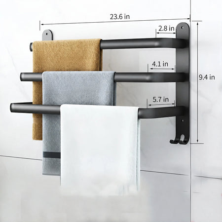 Toallero de pared de aluminio con 3 niveles que ahorra espacio