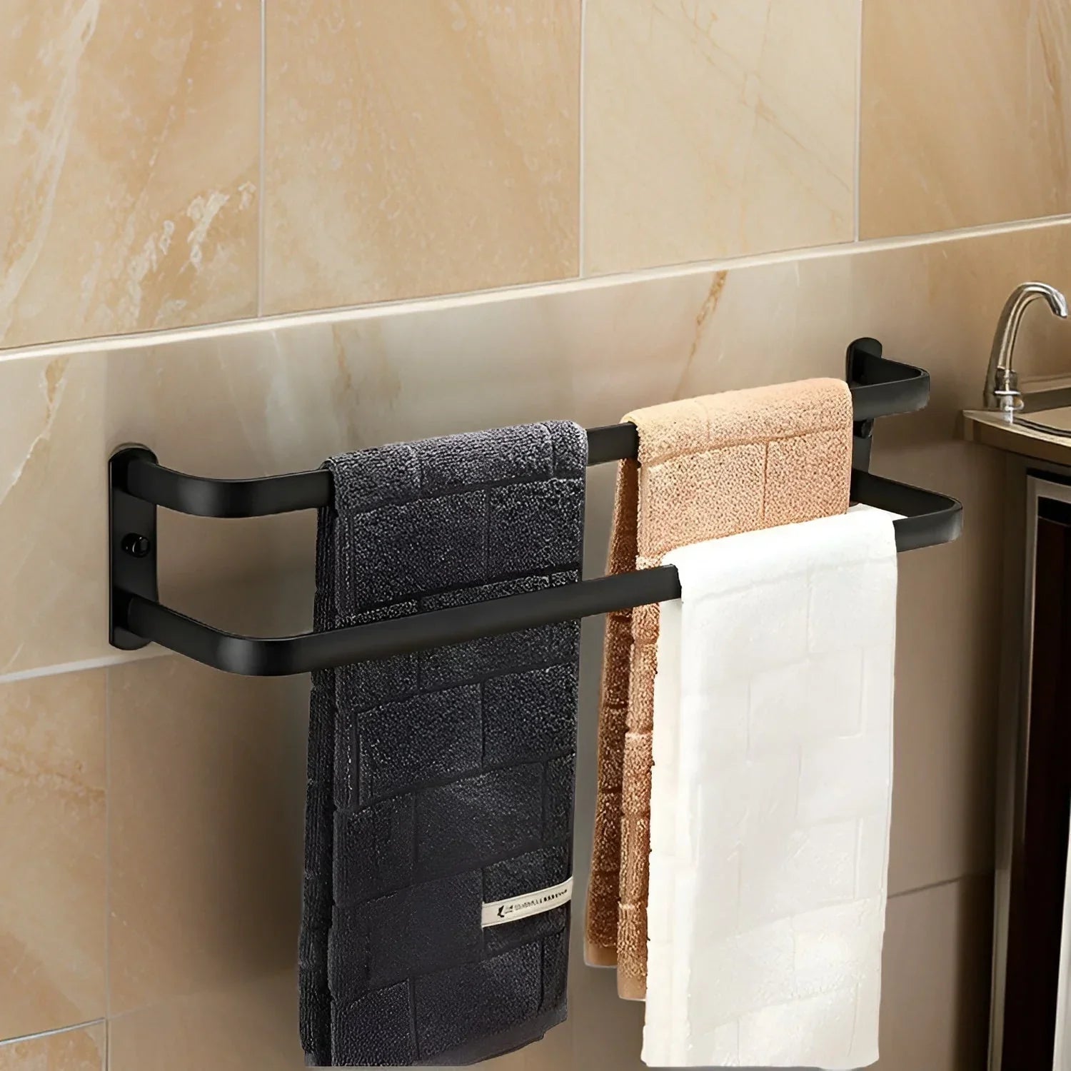 Toallero de pared de aluminio con 3 niveles que ahorra espacio