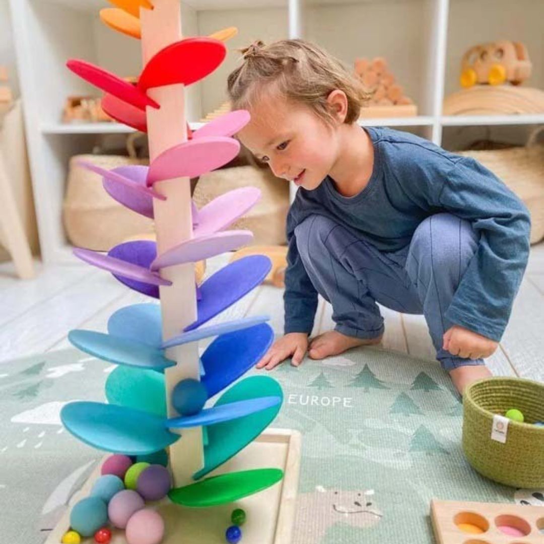 Torre de sonido arcoíris de madera | Set de juego sensorial educativo