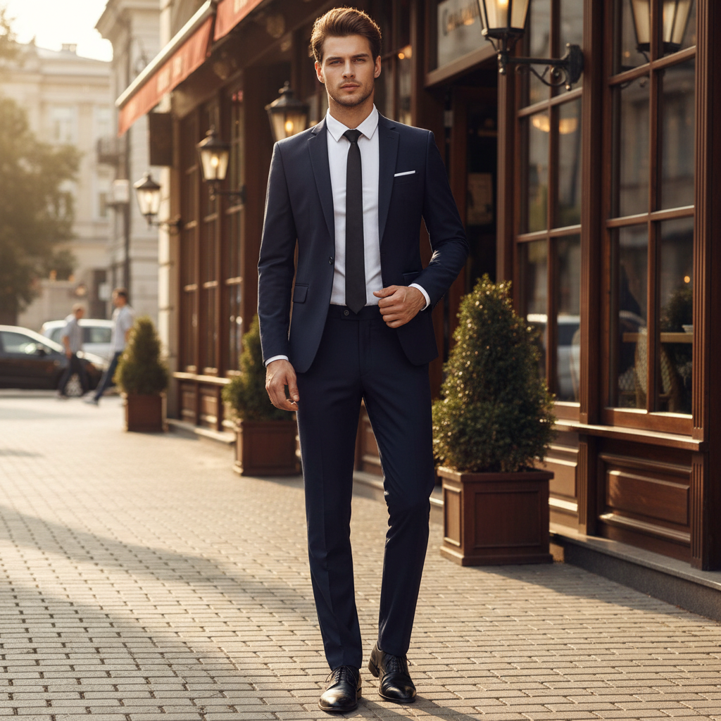 Traje de negocios entallado refinado