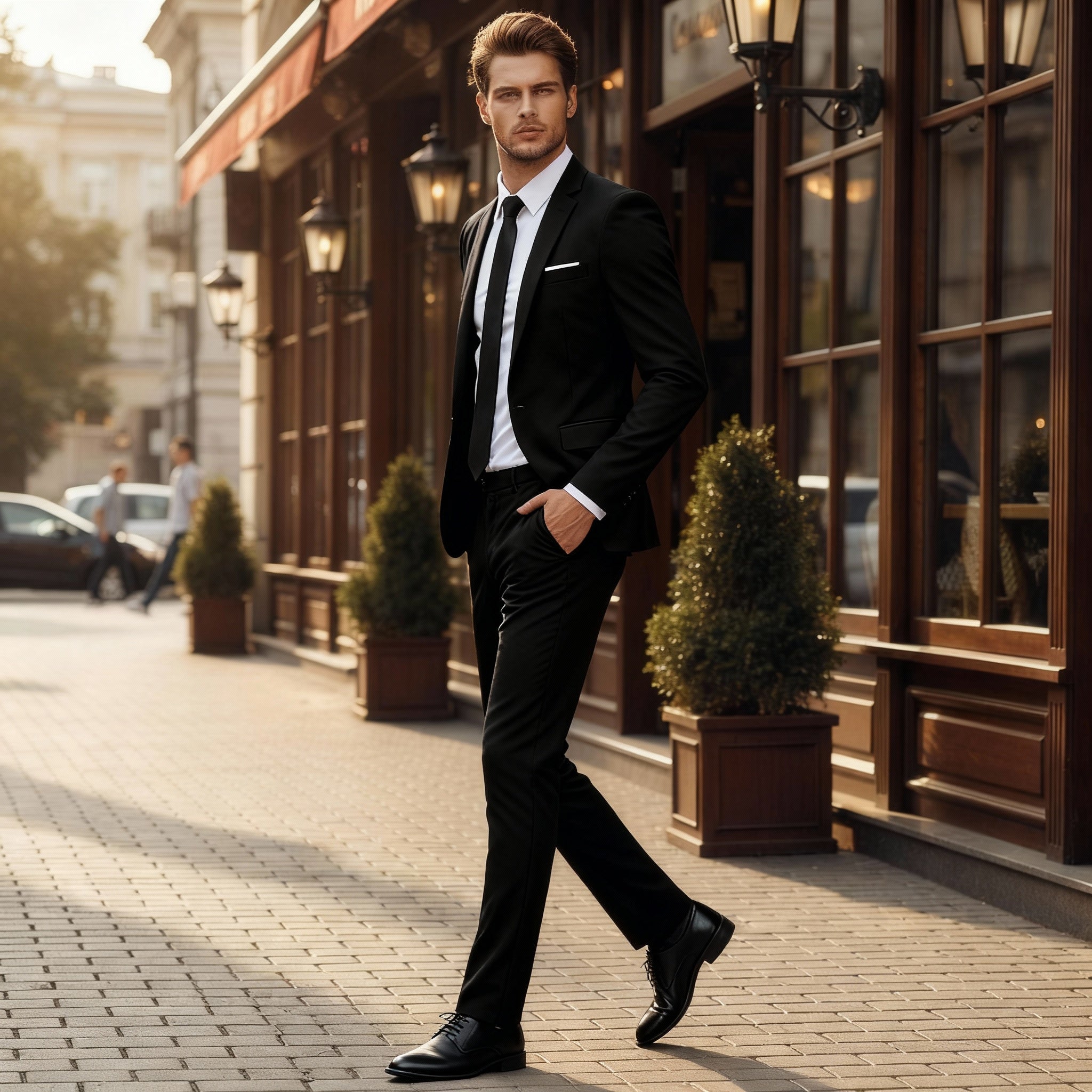 Traje de negocios entallado refinado