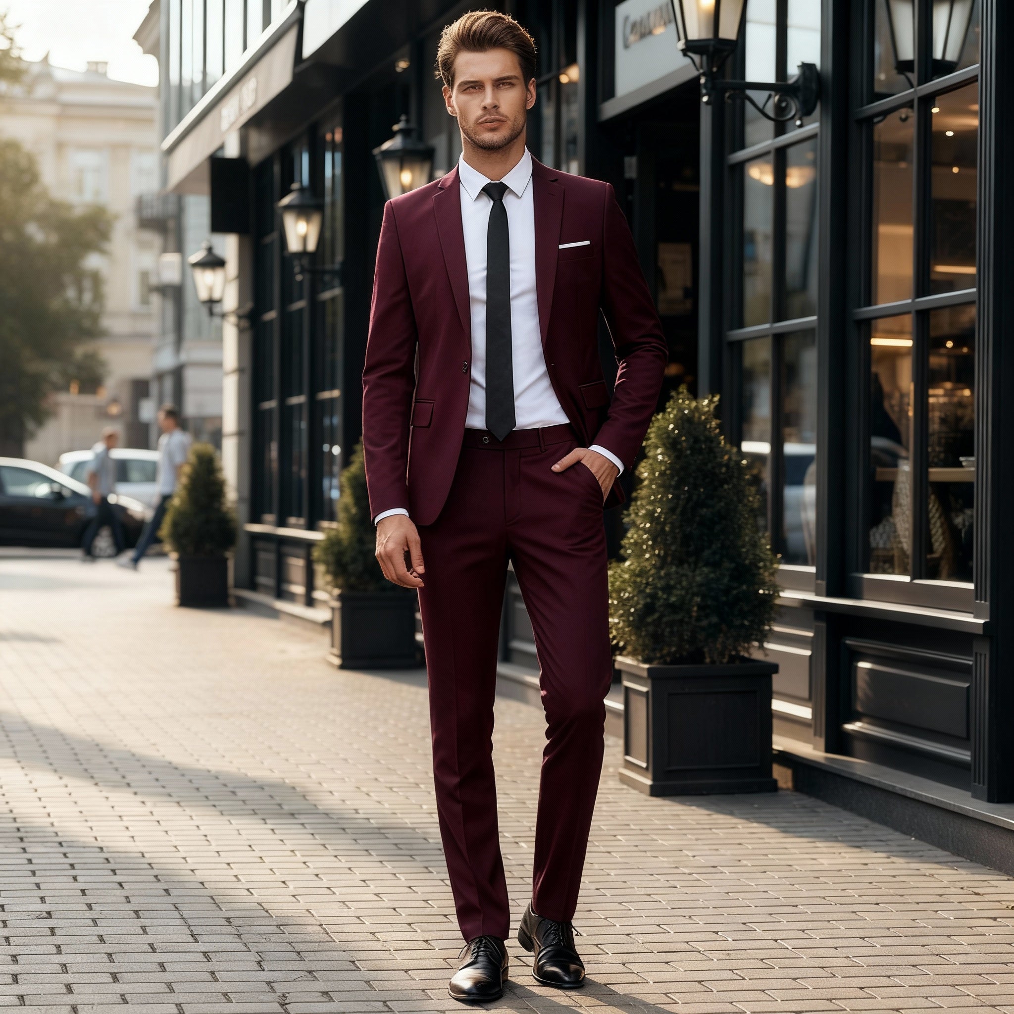 Traje de negocios entallado refinado