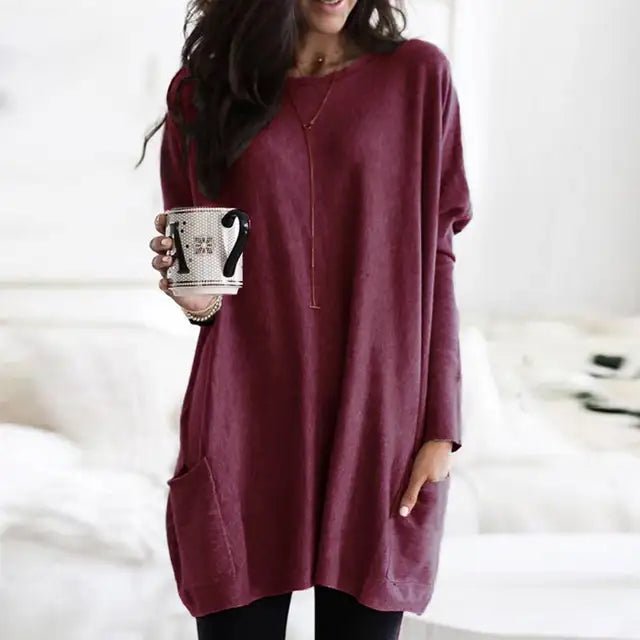 Túnica oversize de mujer con bolsillos y manga larga