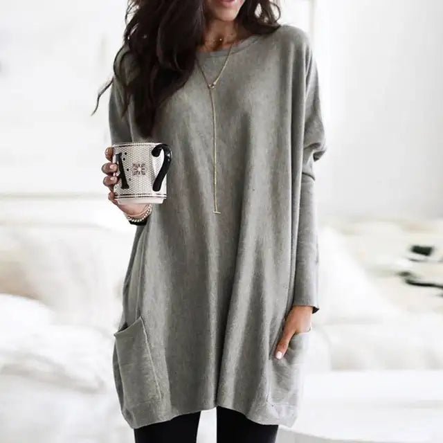 Túnica oversize de mujer con bolsillos y manga larga