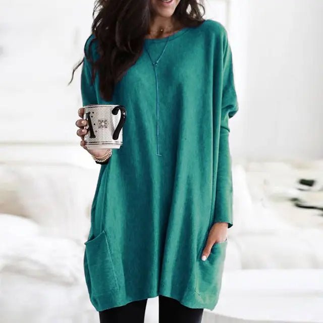 Túnica oversize de mujer con bolsillos y manga larga