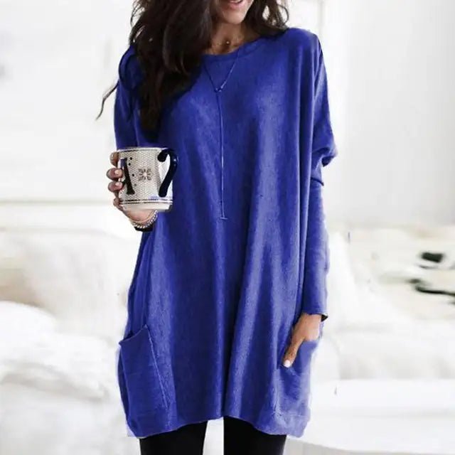 Túnica oversize de mujer con bolsillos y manga larga