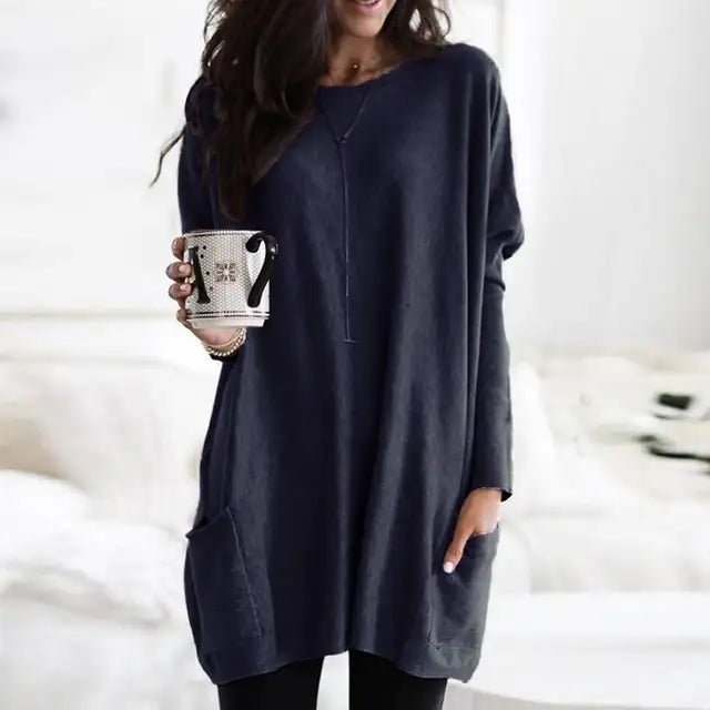 Túnica oversize de mujer con bolsillos y manga larga