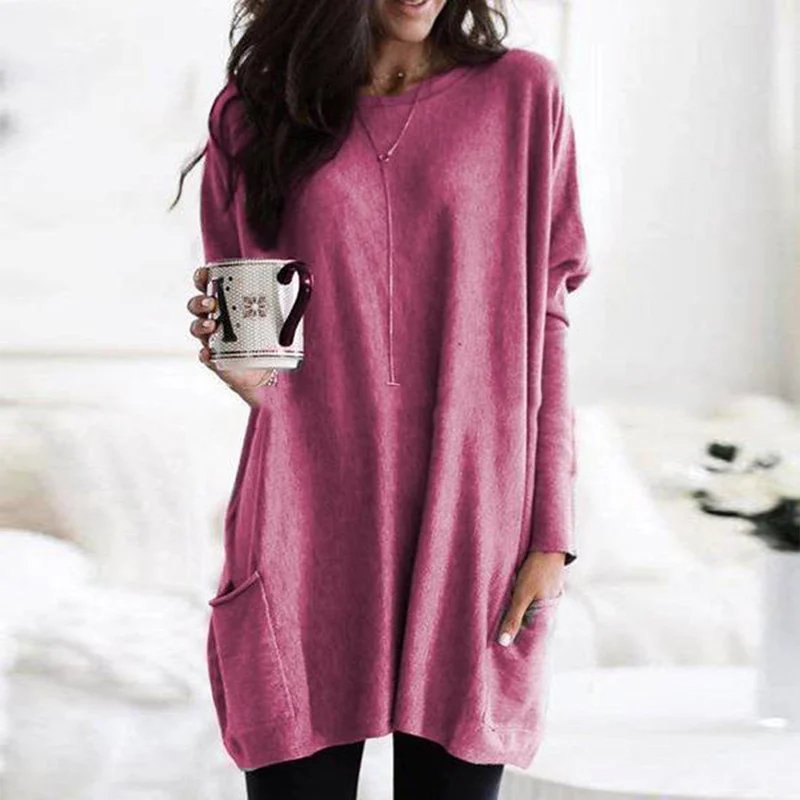 Túnica oversize de mujer con bolsillos y manga larga