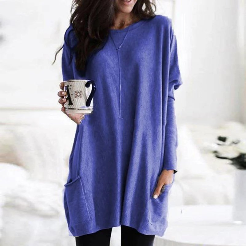 Túnica oversize de mujer con bolsillos y manga larga