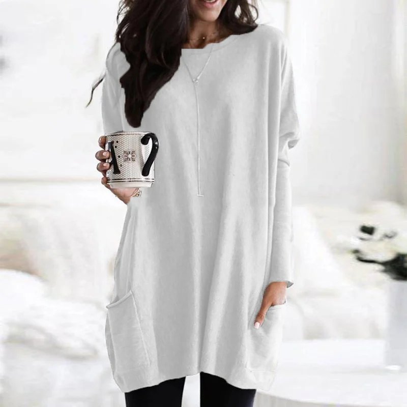 Túnica oversize de mujer con bolsillos y manga larga