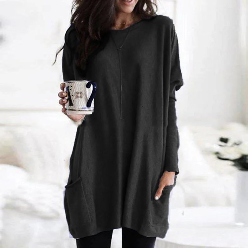 Túnica oversize de mujer con bolsillos y manga larga