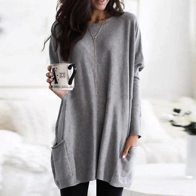 Túnica oversize de mujer con bolsillos y manga larga