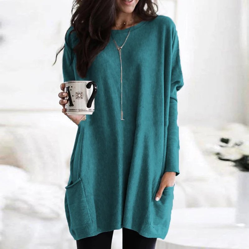 Túnica oversize de mujer con bolsillos y manga larga