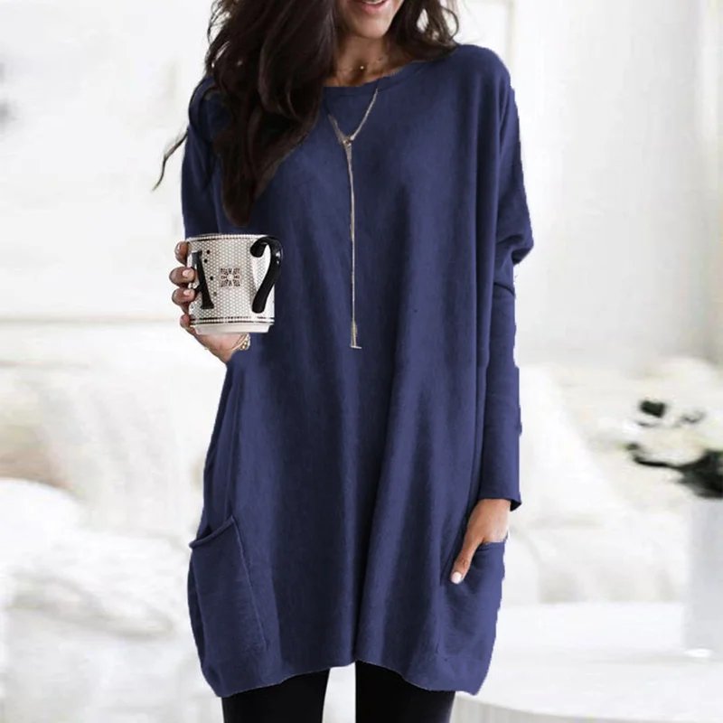 Túnica oversize de mujer con bolsillos y manga larga