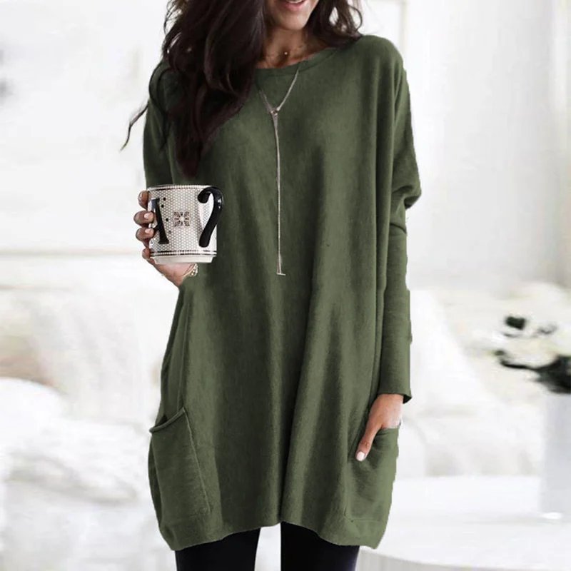 Túnica oversize de mujer con bolsillos y manga larga