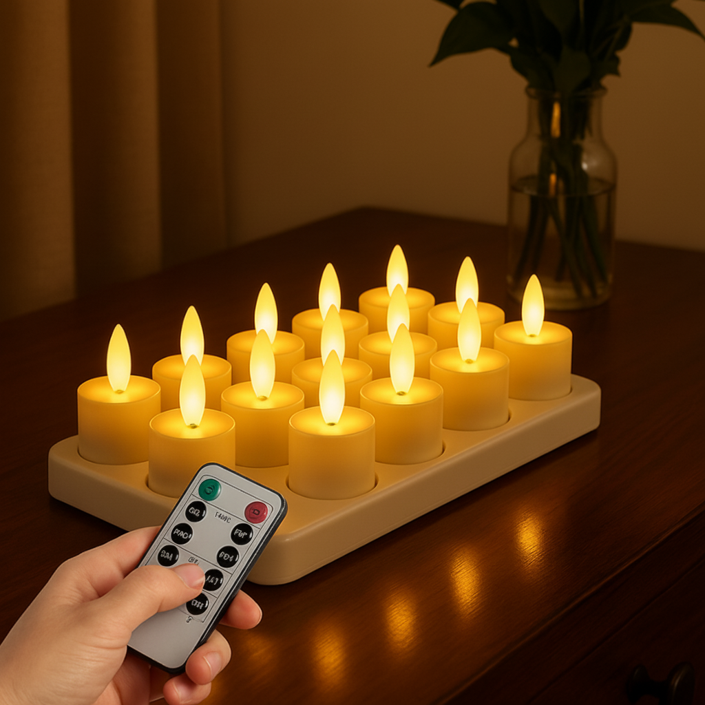 Velas LED recargables sin llama con mando a distancia y temporizador