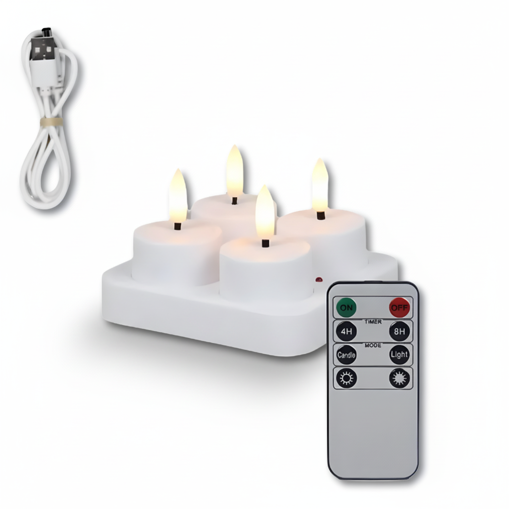 Velas LED recargables sin llama con mando a distancia y temporizador