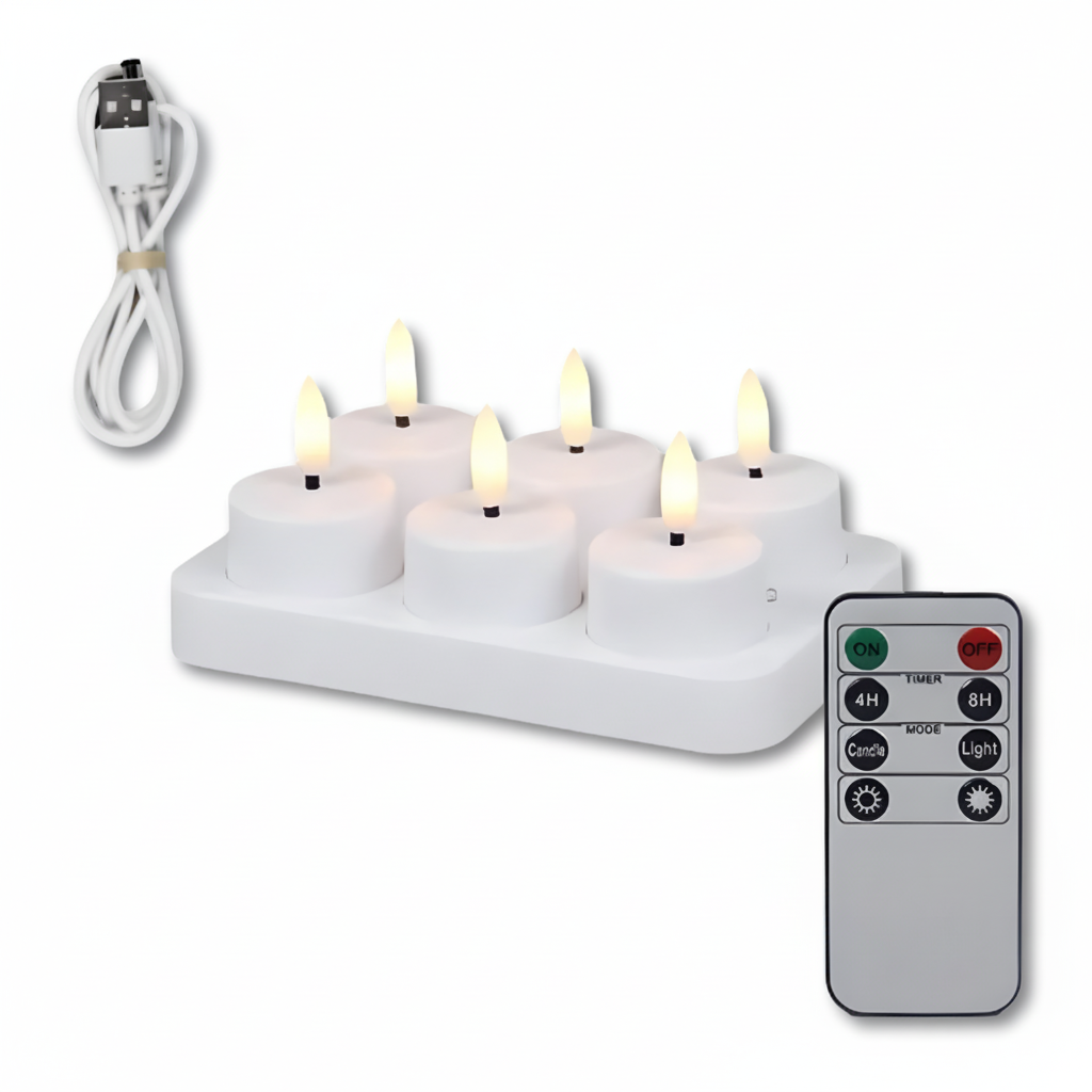 Velas LED recargables sin llama con mando a distancia y temporizador