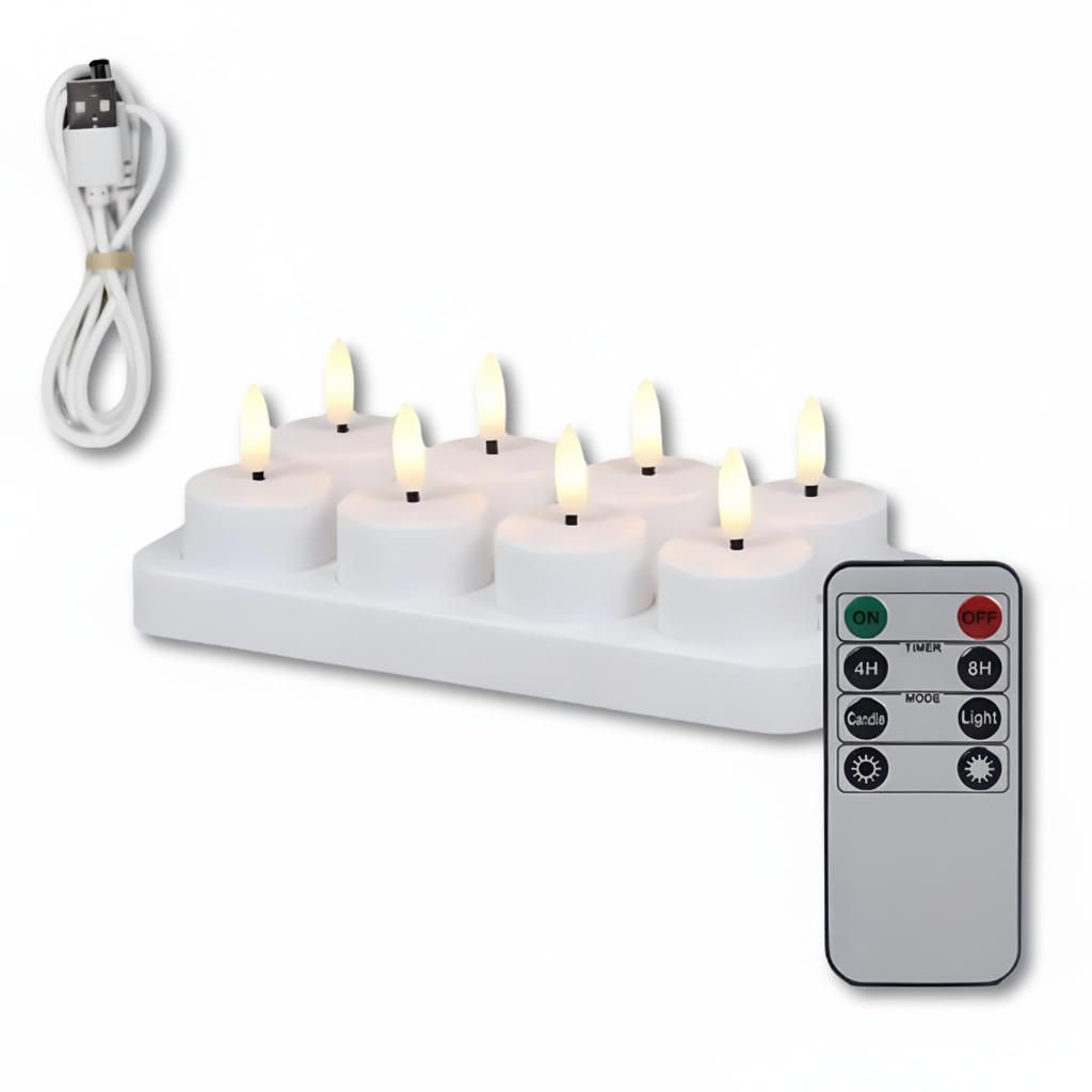 Velas LED recargables sin llama con mando a distancia y temporizador