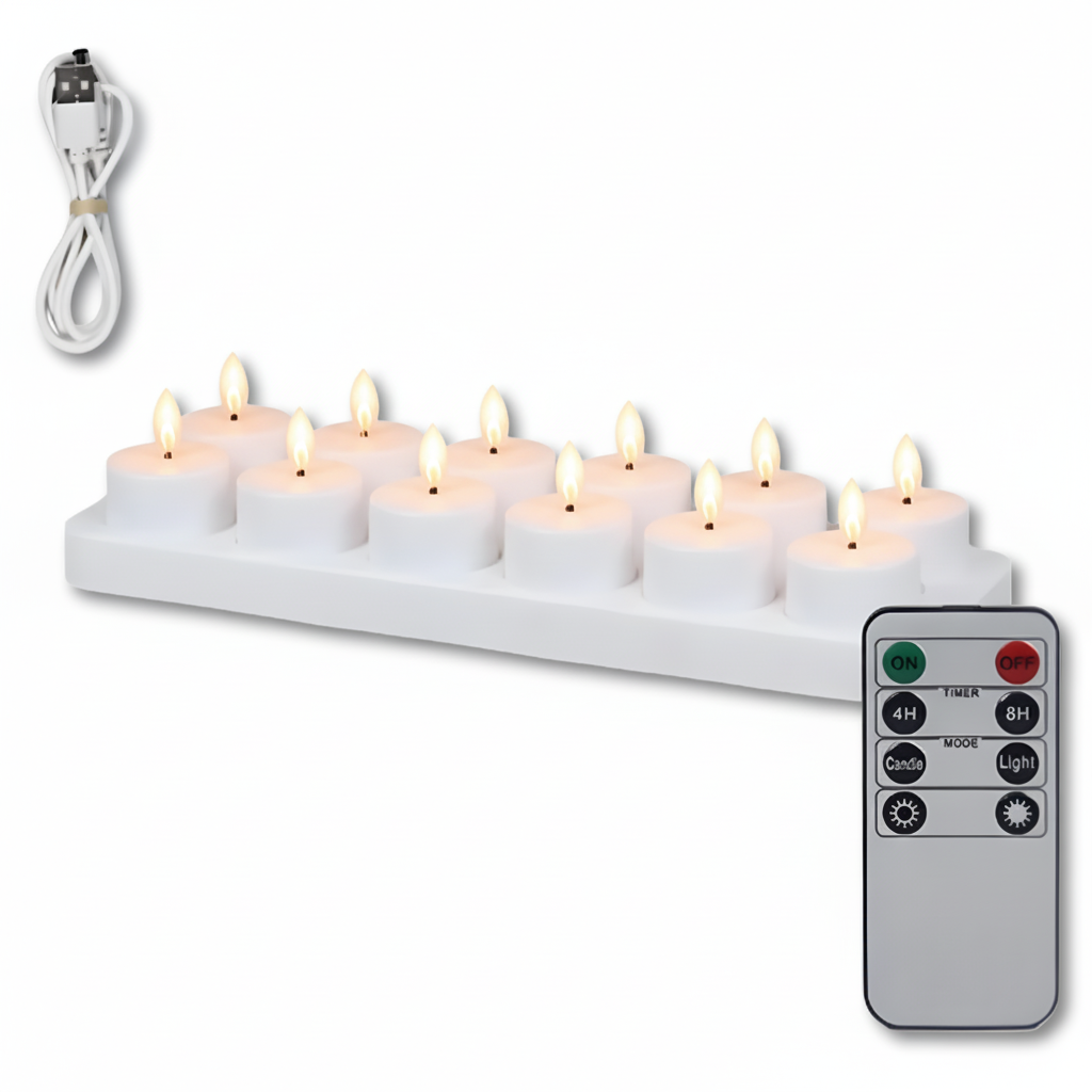 Velas LED recargables sin llama con mando a distancia y temporizador