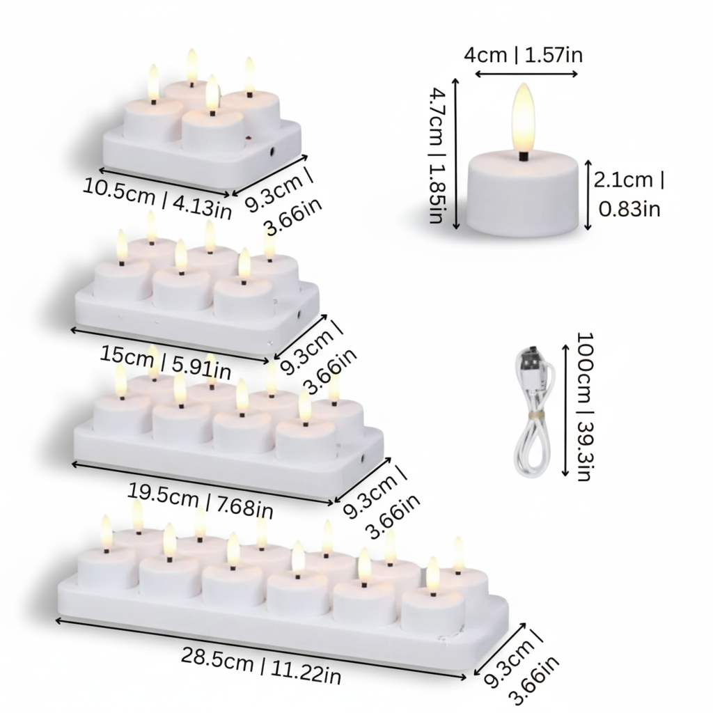 Velas LED recargables sin llama con mando a distancia y temporizador