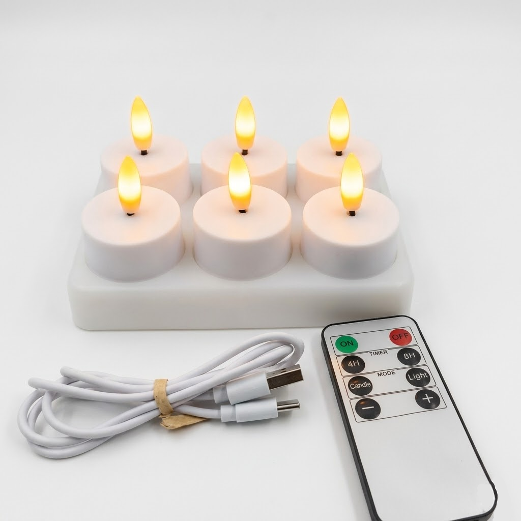 Velas LED recargables sin llama con mando a distancia y temporizador