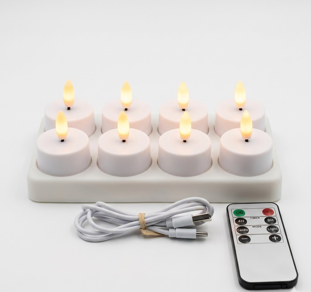 Velas LED recargables sin llama con mando a distancia y temporizador