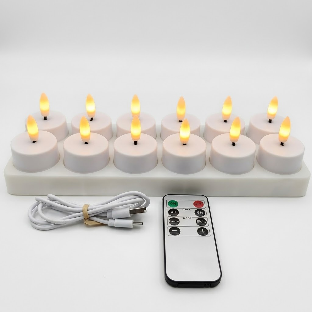 Velas LED recargables sin llama con mando a distancia y temporizador