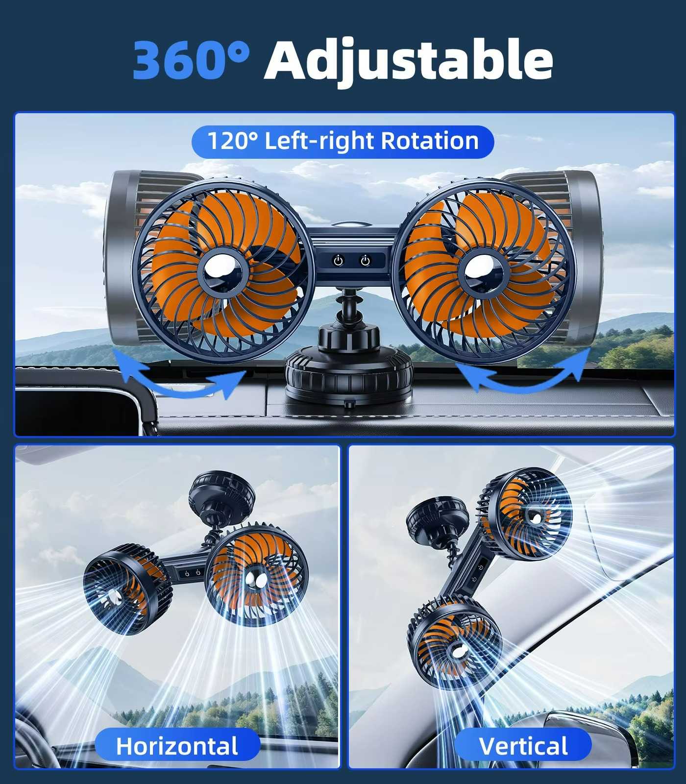 Ventilador de coche AeroBreeze inalámbrico con batería de 4000 mAh y 3 velocidades