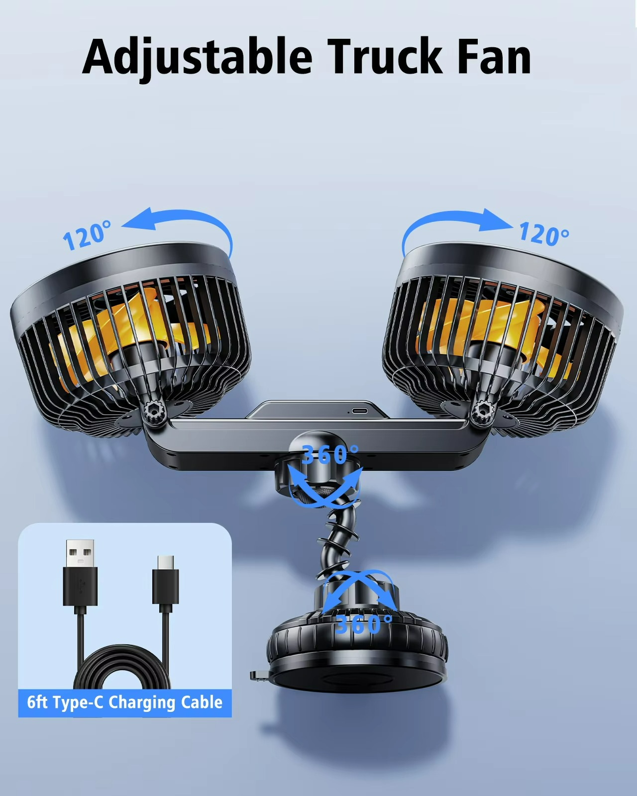 Ventilador de coche AeroBreeze inalámbrico con batería de 4000 mAh y 3 velocidades