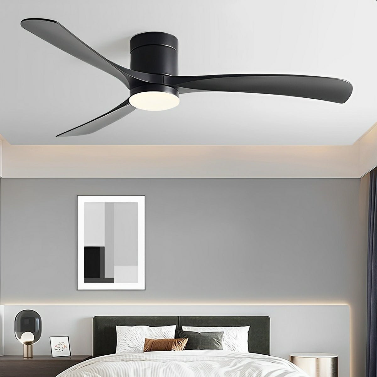 Ventilador de techo con luz LED integrada y aspas radiales planas