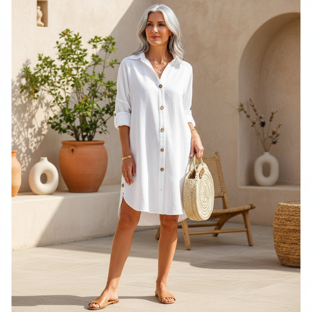 Vestido camisero casual con botones para mujer
