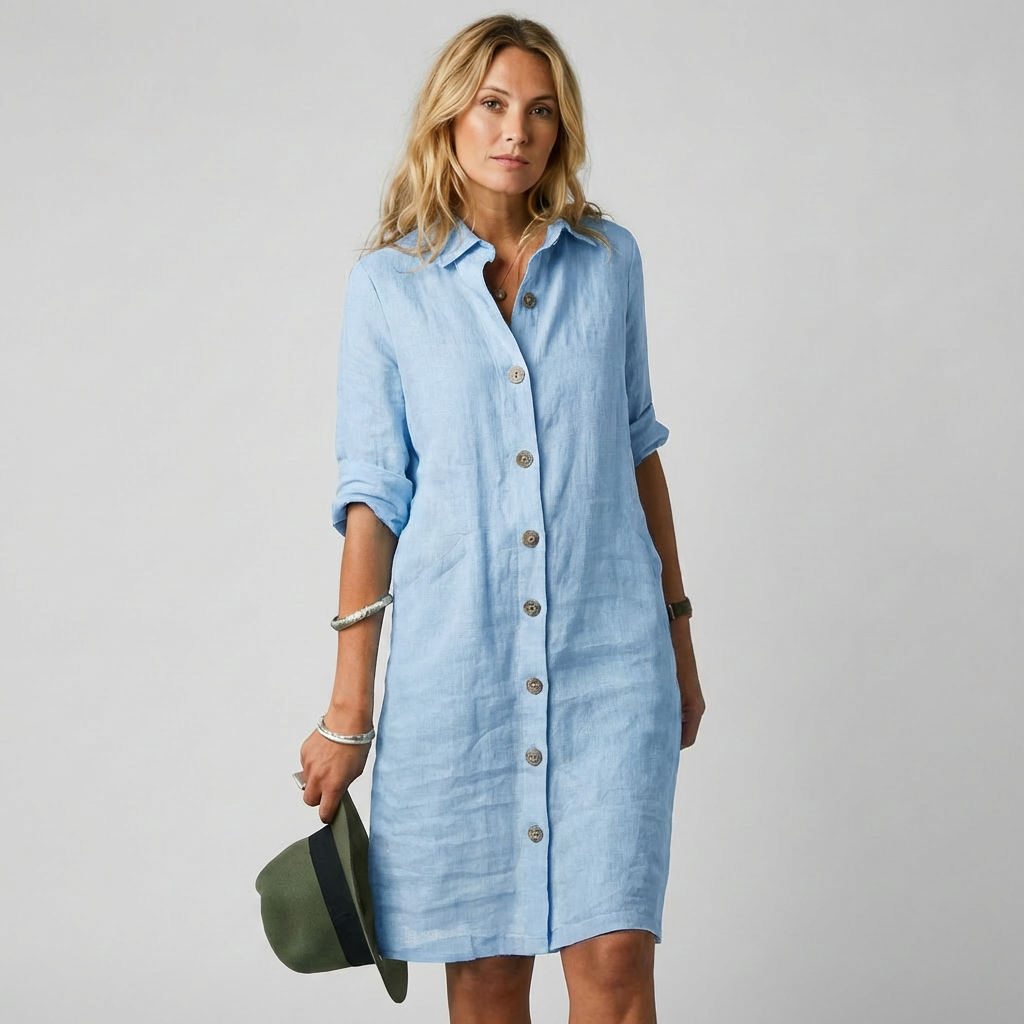 Vestido camisero de lino transpirable para mujer