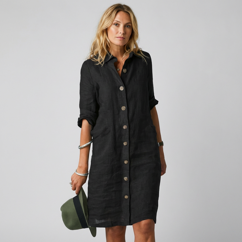 Vestido camisero de lino transpirable para mujer
