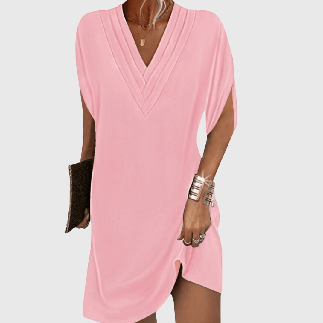 Vestido mini de mujer con cuello en V y manga corta drapeada estilo cóctel