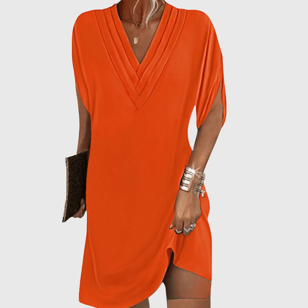 Vestido mini de mujer con cuello en V y manga corta drapeada estilo cóctel