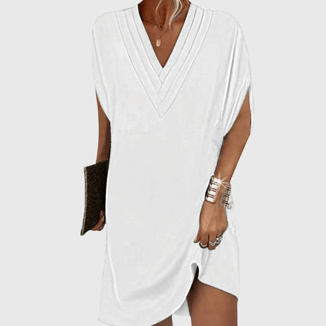 Vestido mini de mujer con cuello en V y manga corta drapeada estilo cóctel