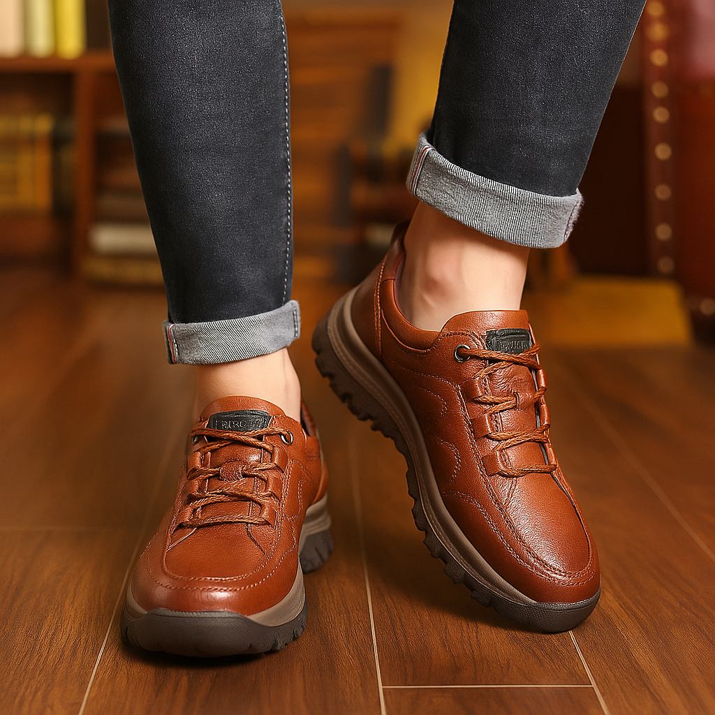 Zapatos de piel para caminar con soporte de arco acolchado para hombre