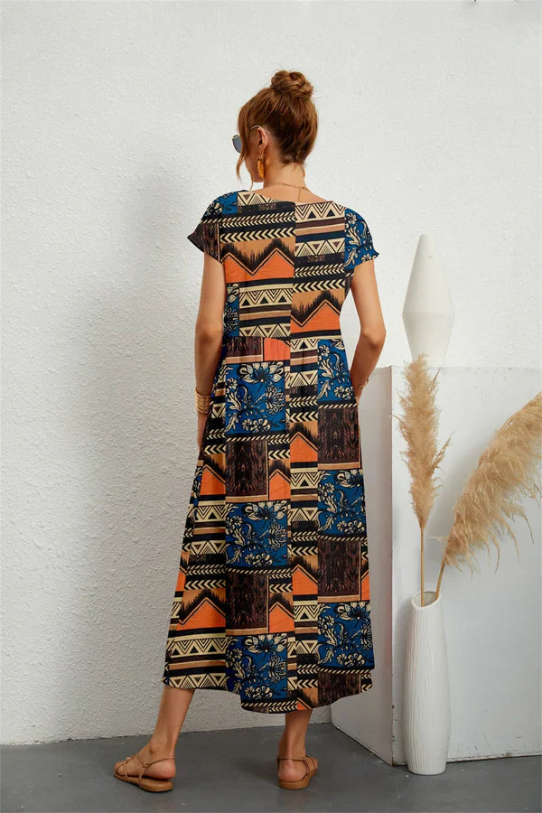 Vestido Midi Floral de Algodón y Lino