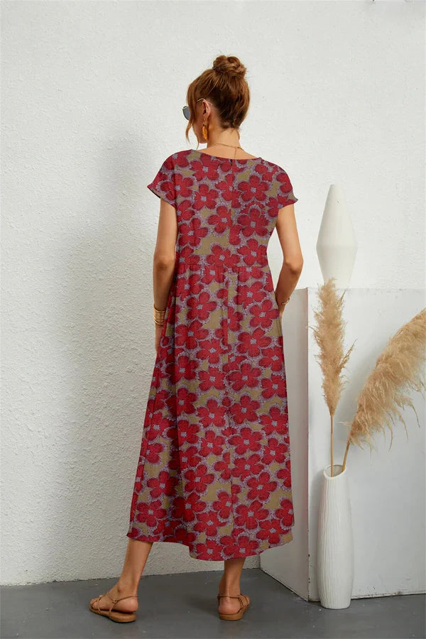 Vestido Midi Floral de Algodón y Lino